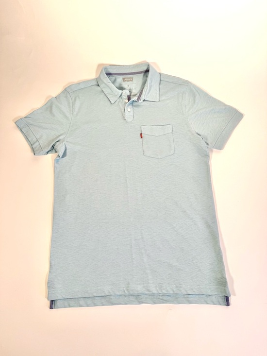 Levi's Light Blue Red Tab Pocket Slub Polo Neo-Prep Coastal Preppy Minimalist - Picture 9 of 10